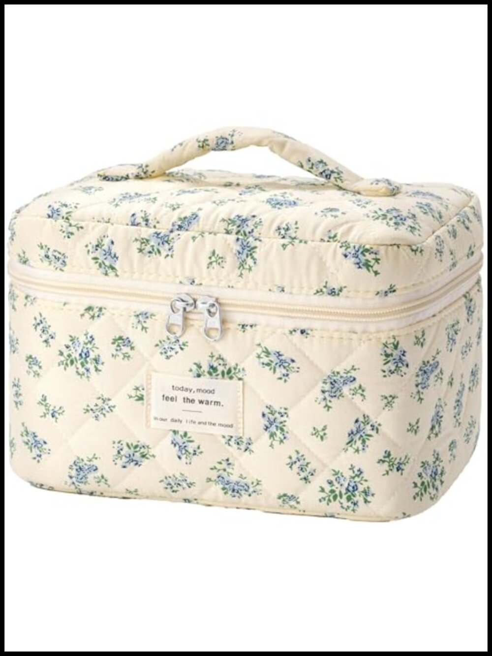Large Quilted Cotton Makeup Bag Travel Cosmetic Bag with Handle